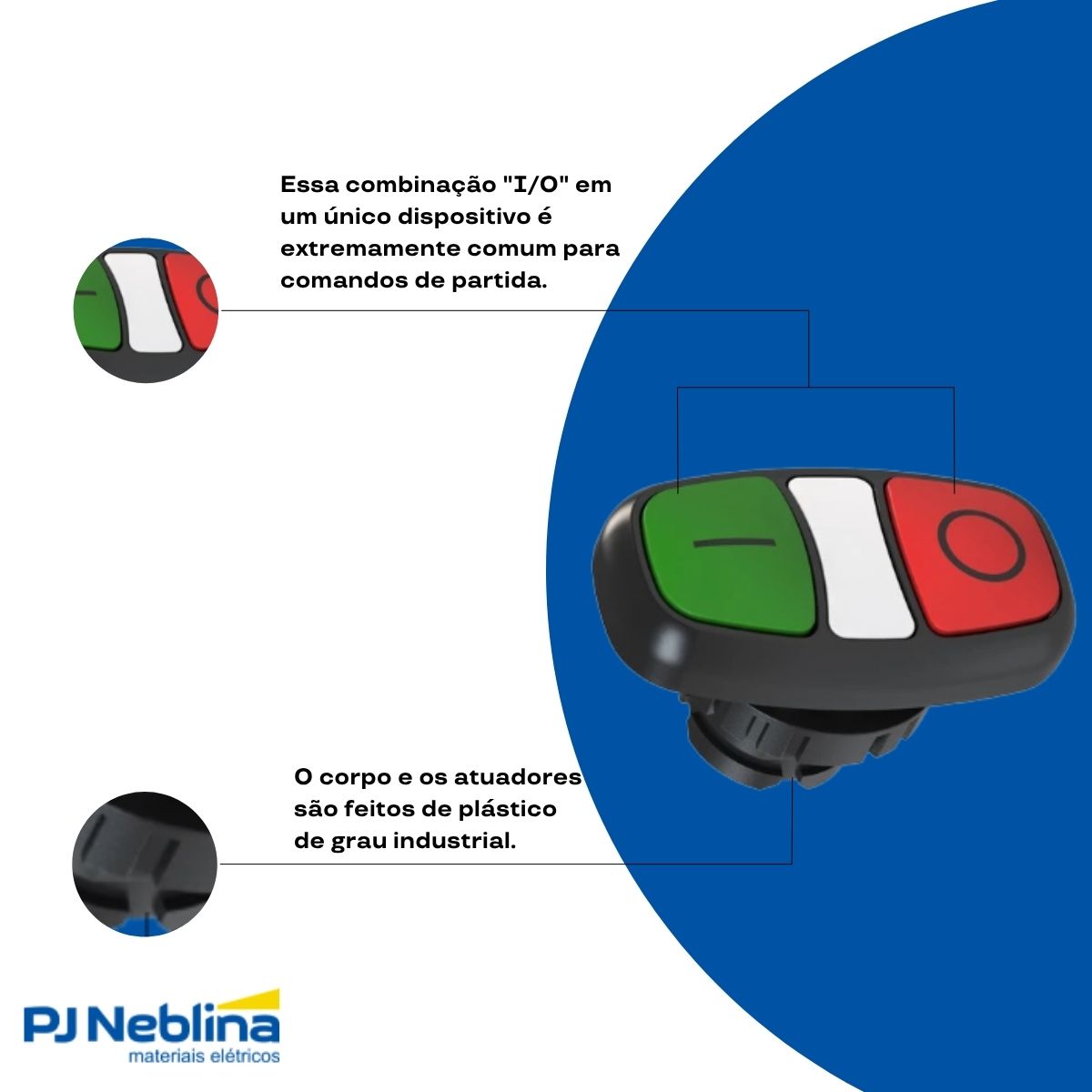 Botão Comando Duplo Pulsador Faceado Iluminado Redondo 22Mm Plástico Verde/Vermelho (I/O) - Weg