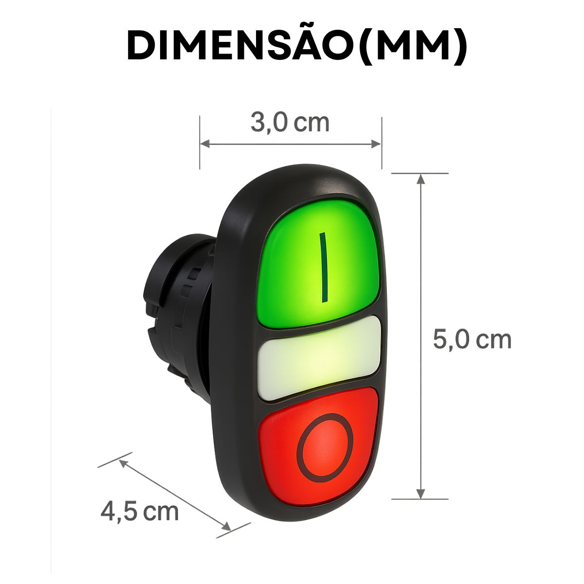 Botão Comando Duplo Pulsador Faceado Iluminado Redondo 22Mm Plástico Verde/Vermelho (I/O) - Weg