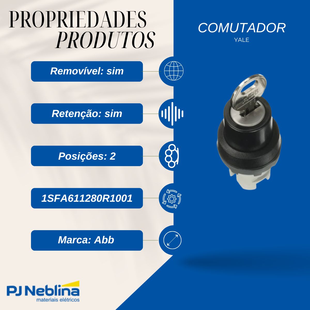Comutador Yale 2Pos C/Retenção Aro Preto C/Chave Removida 2 Posições - Abb