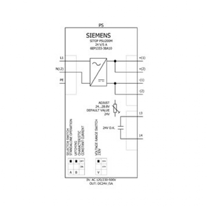 Fonte Sitop Psu200M 24Vcc/5A 120/230Vca 230/500V Mono/Bifasico 6EP13333BA10 - Siemens