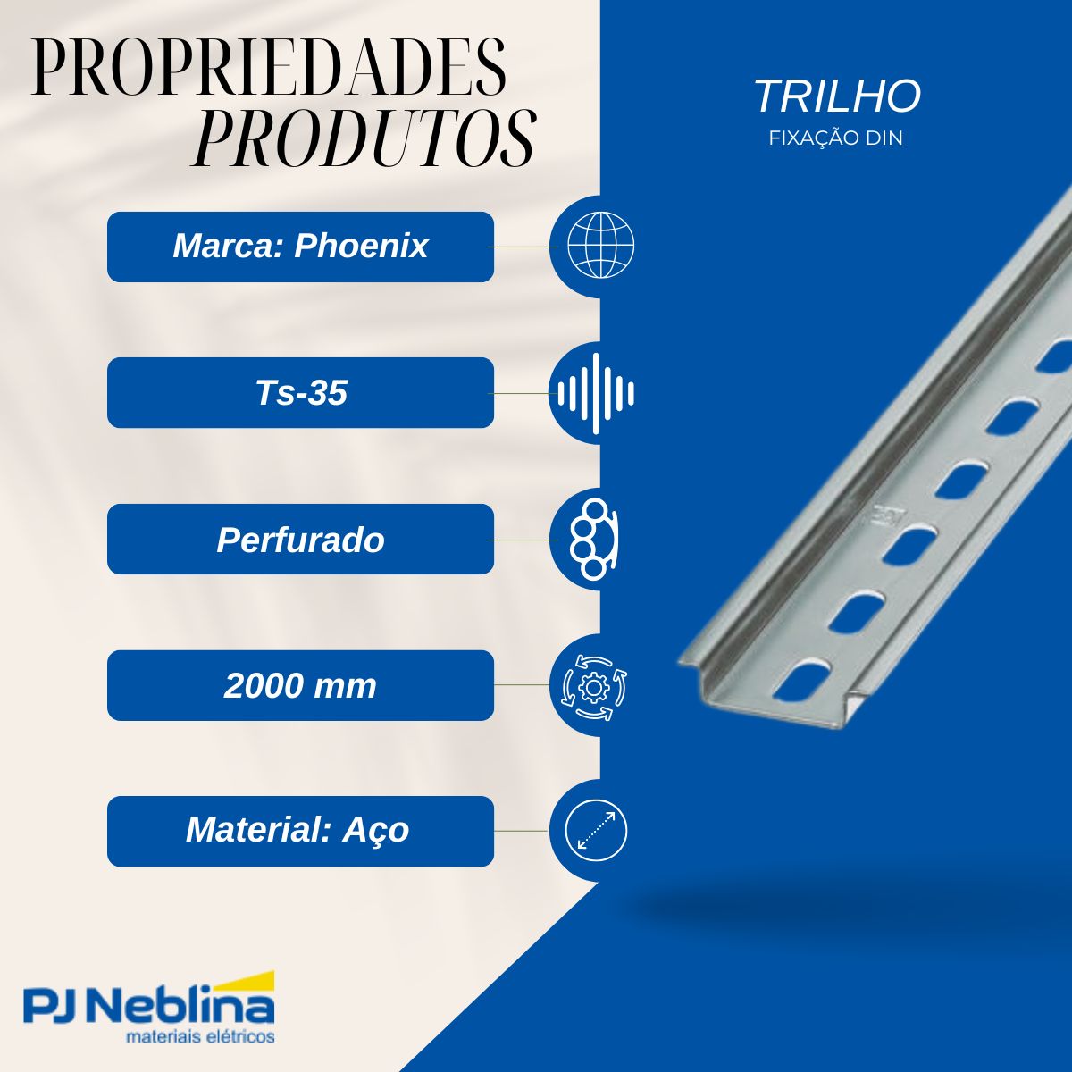 Trilho Fixacao Din Perfurado Ts-35 2000mm Aco Galv Eletr