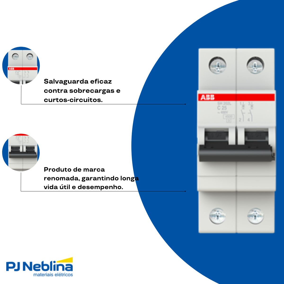 Disjuntor Mini Din Bipolar 25A Curva C 4,5Ka 400V - Abb