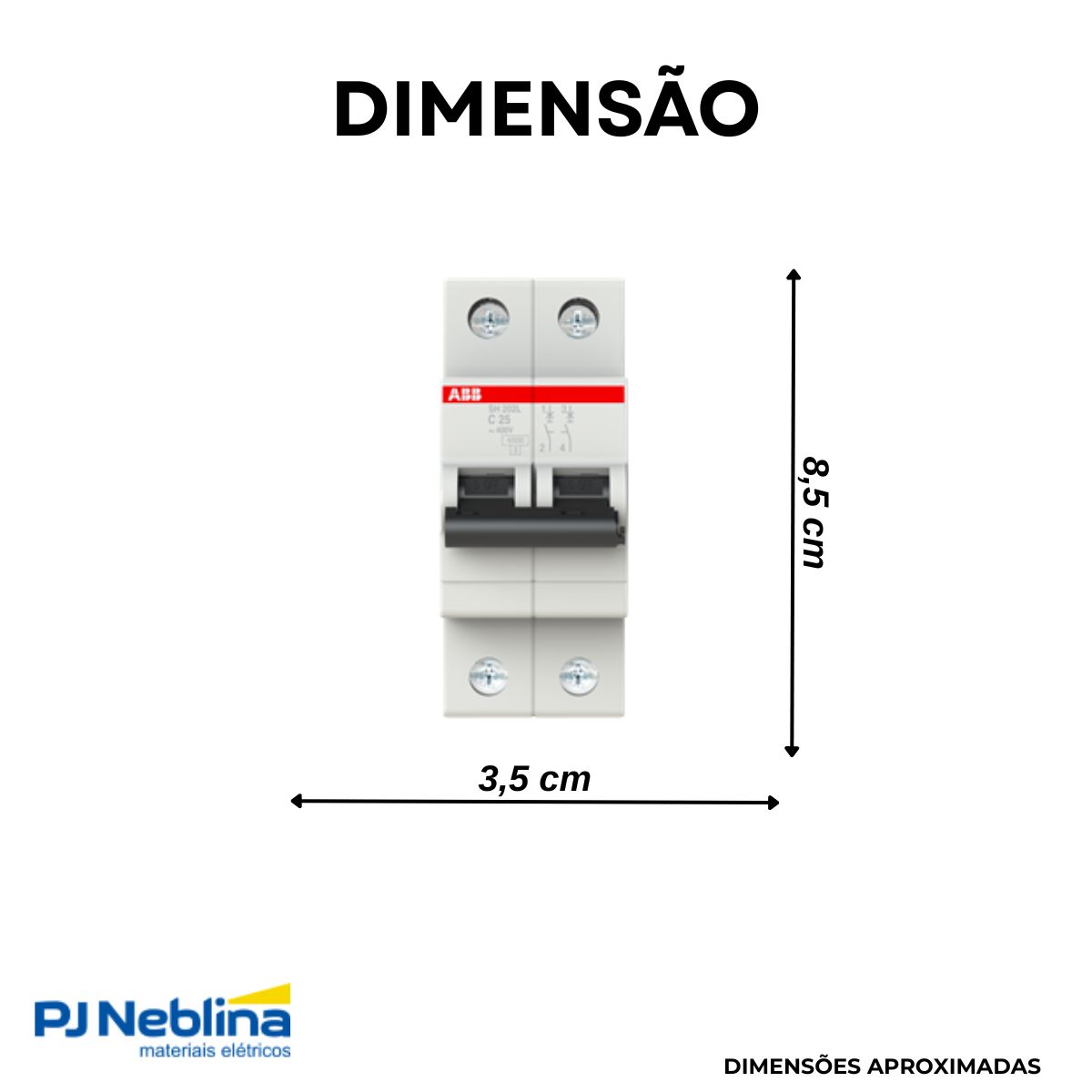 Disjuntor Mini Din Bipolar 25A Curva C 4,5Ka 400V - Abb