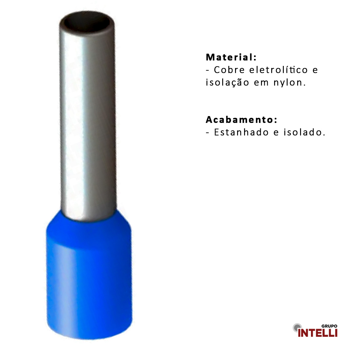 Terminal Tubular Ilhos 2,50Mm 14Awg Pre-Isolado Azul 1003 Intelli