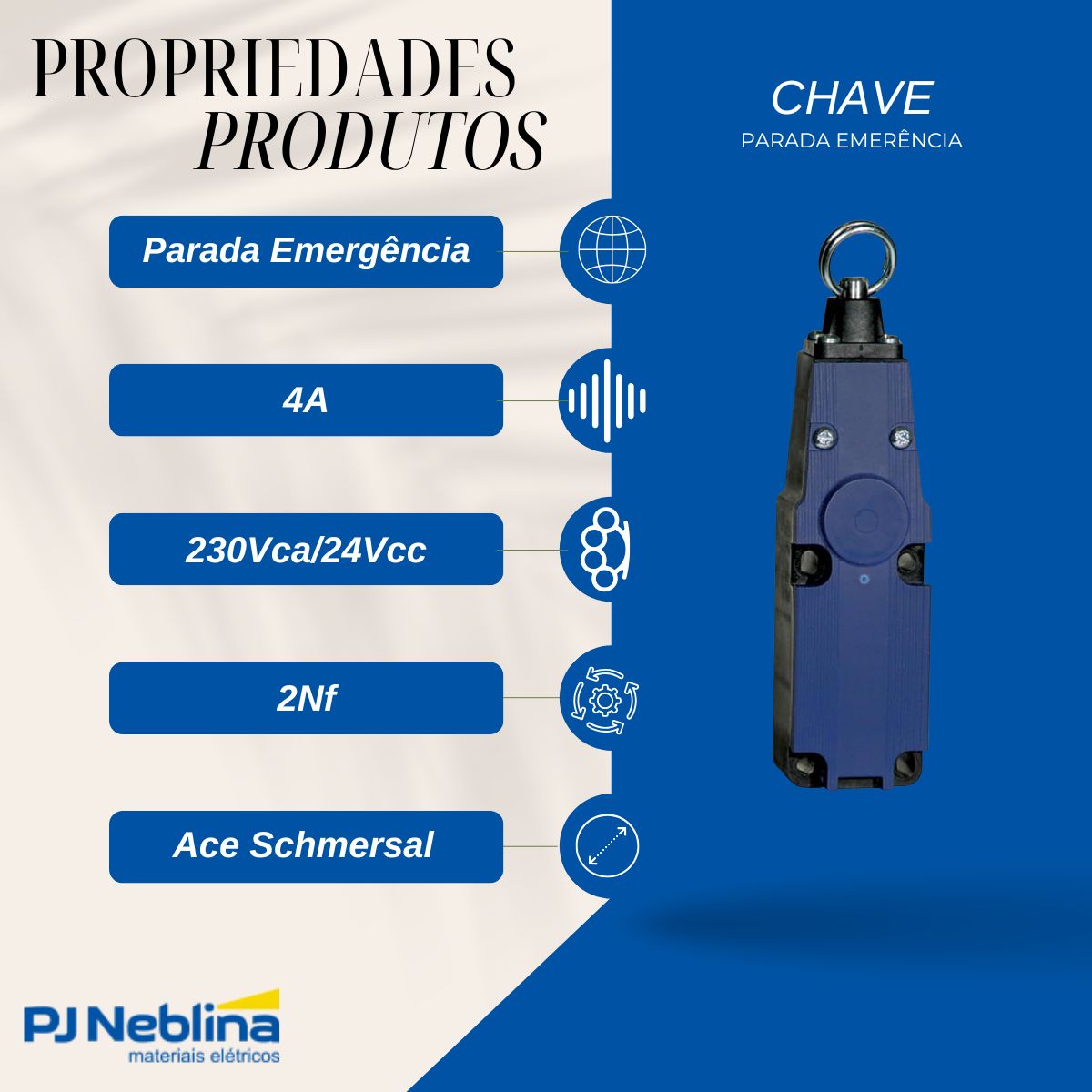 Chave Parada Emergência Monitoramento Cabo Termoplástico Az 4A 230Vca/24Vcc 2Nf Ip67 - Ace Schmersal