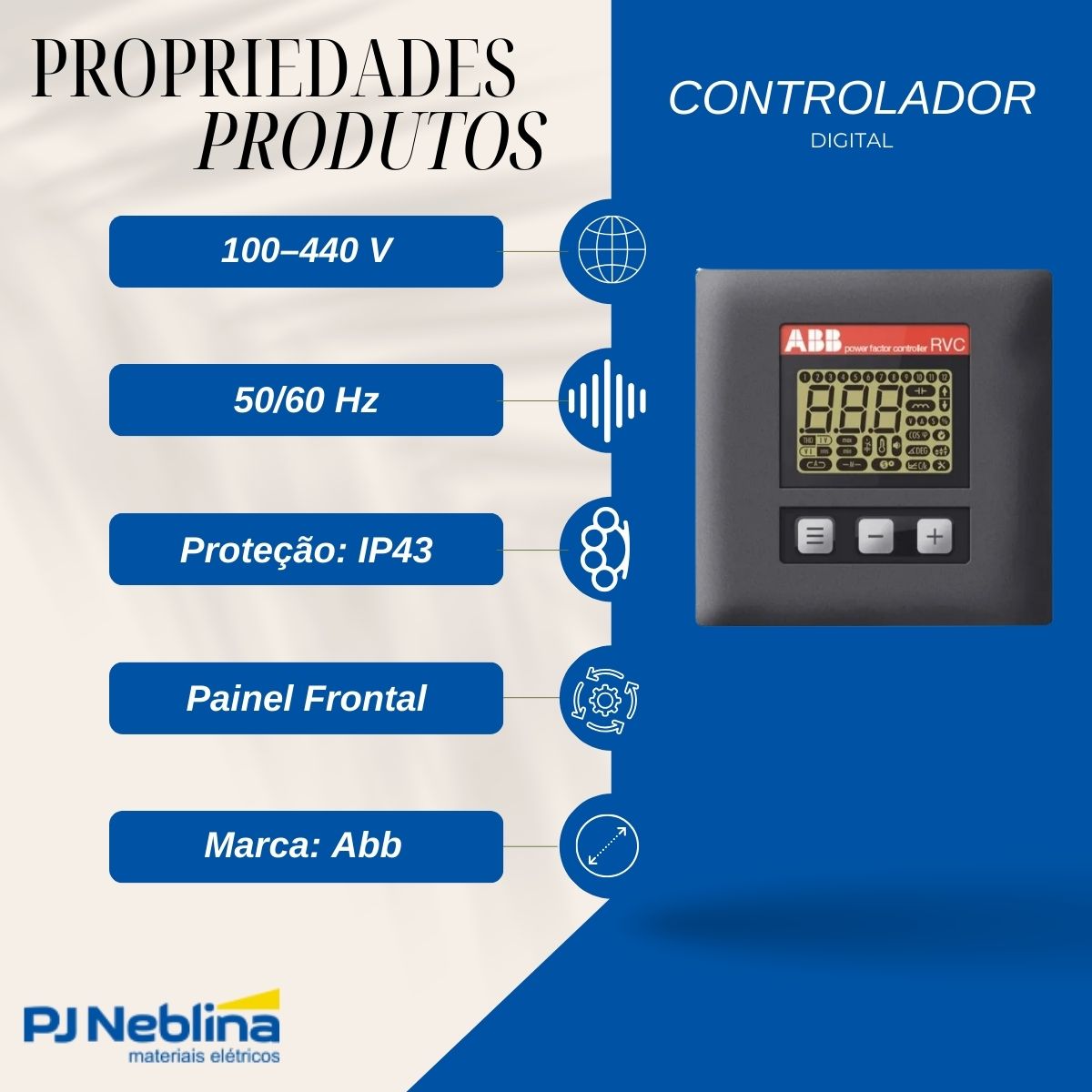 Controlador Fator Potencia Trifásico 12 Estágios 100-440V 50/60Hz Ip43 - Abb