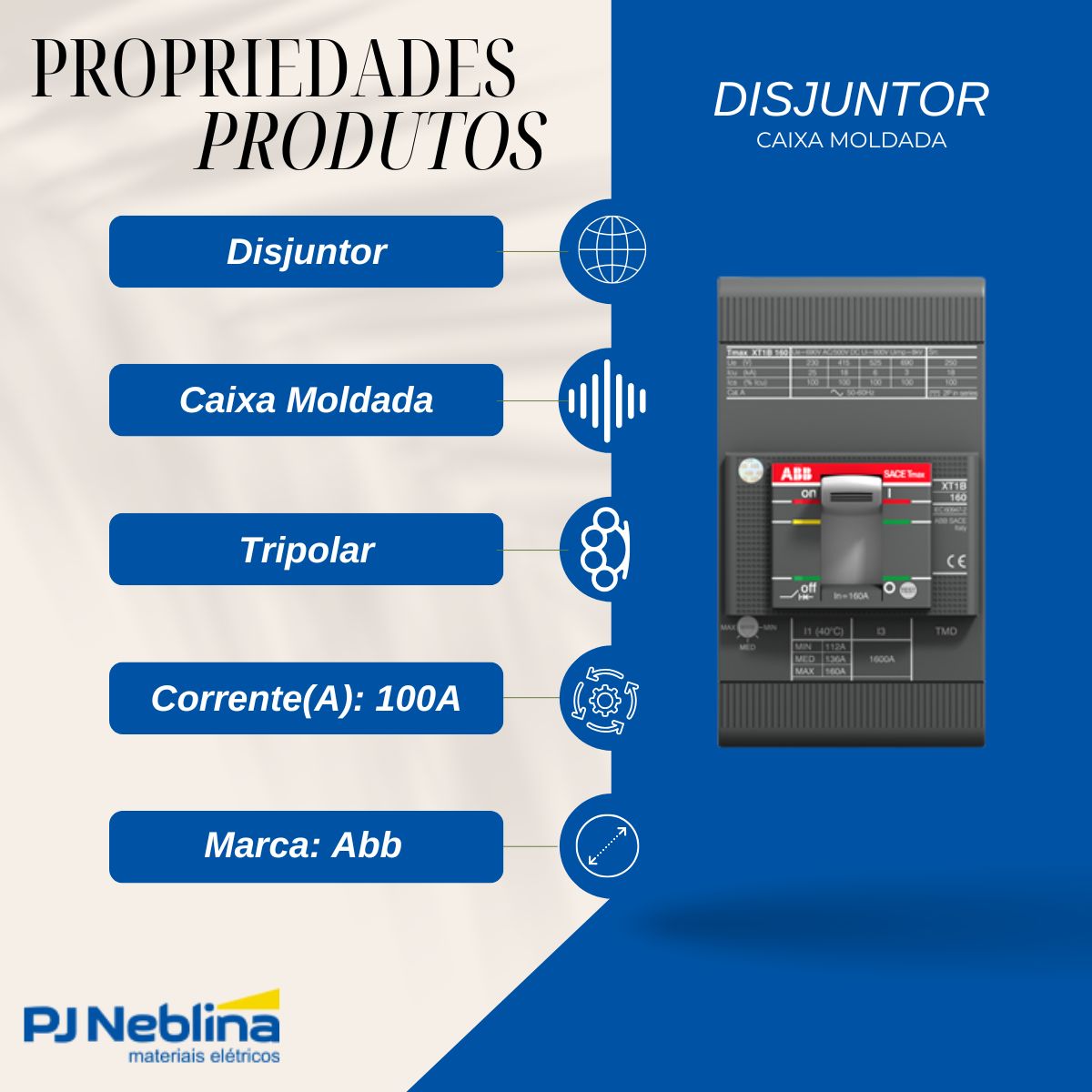 Disjuntor Caixa Moldada Tripolar 100A 25Ka 380/415V 50/60Hz - Abb