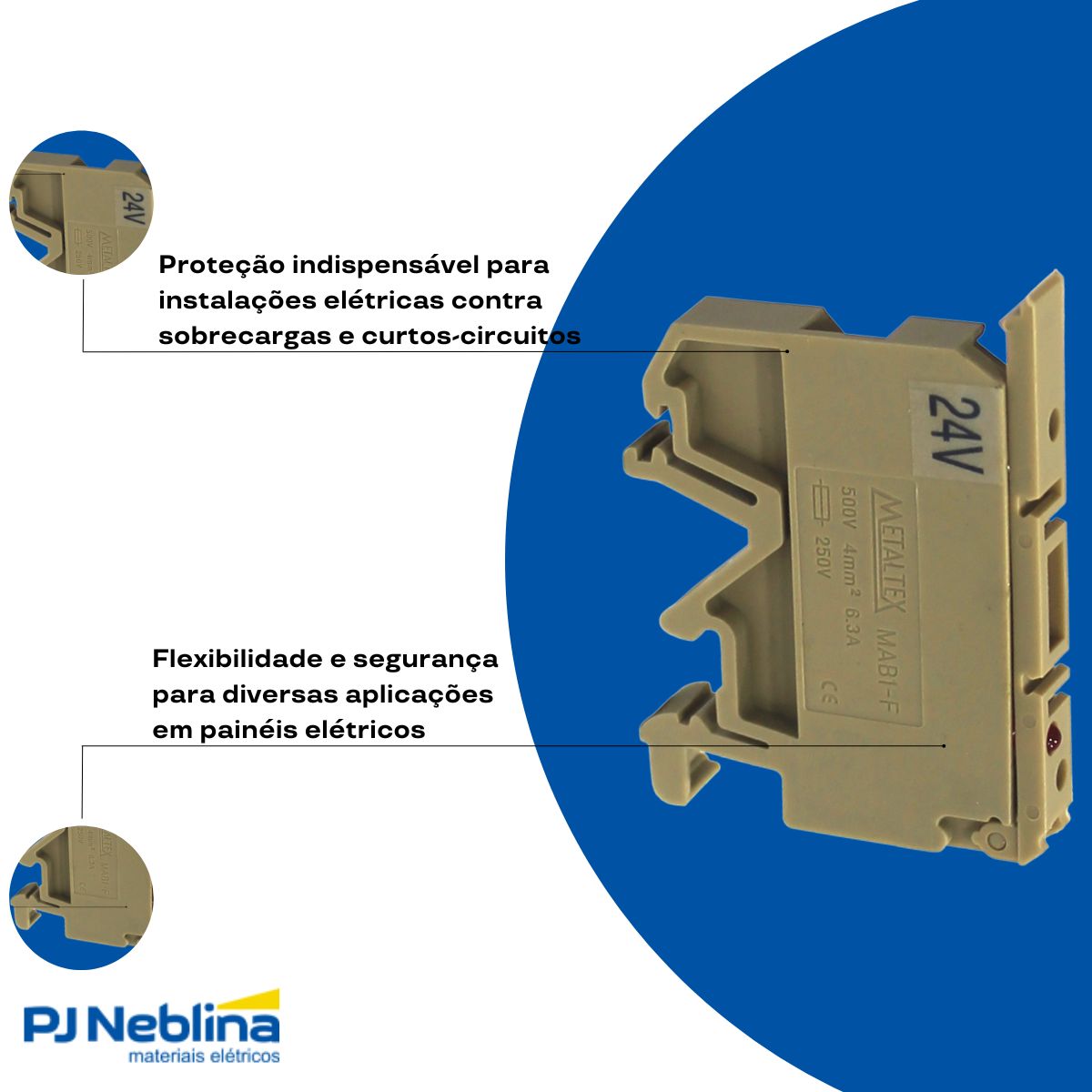 Conector Borne Passagem Porta Fusível 2 Conexões 4,00Mm 500V Bege Led 24V - Metaltex