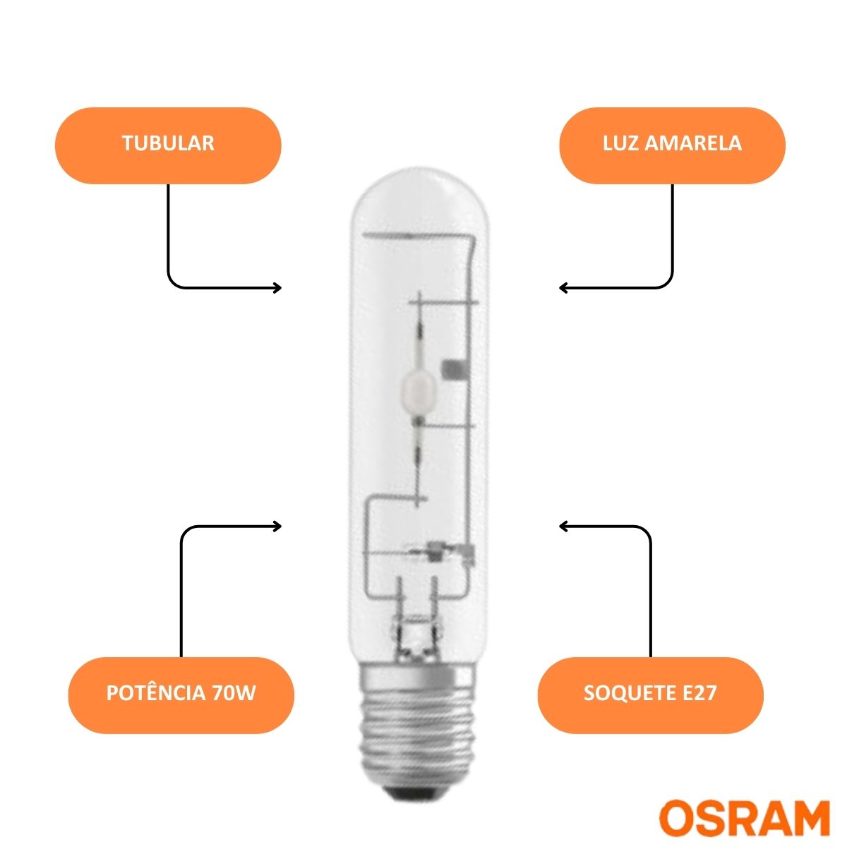 Lâmpada Vapor Metálico Tubular 70W E27 3200K Luz Amarela 7010666 Osram/Ledvance