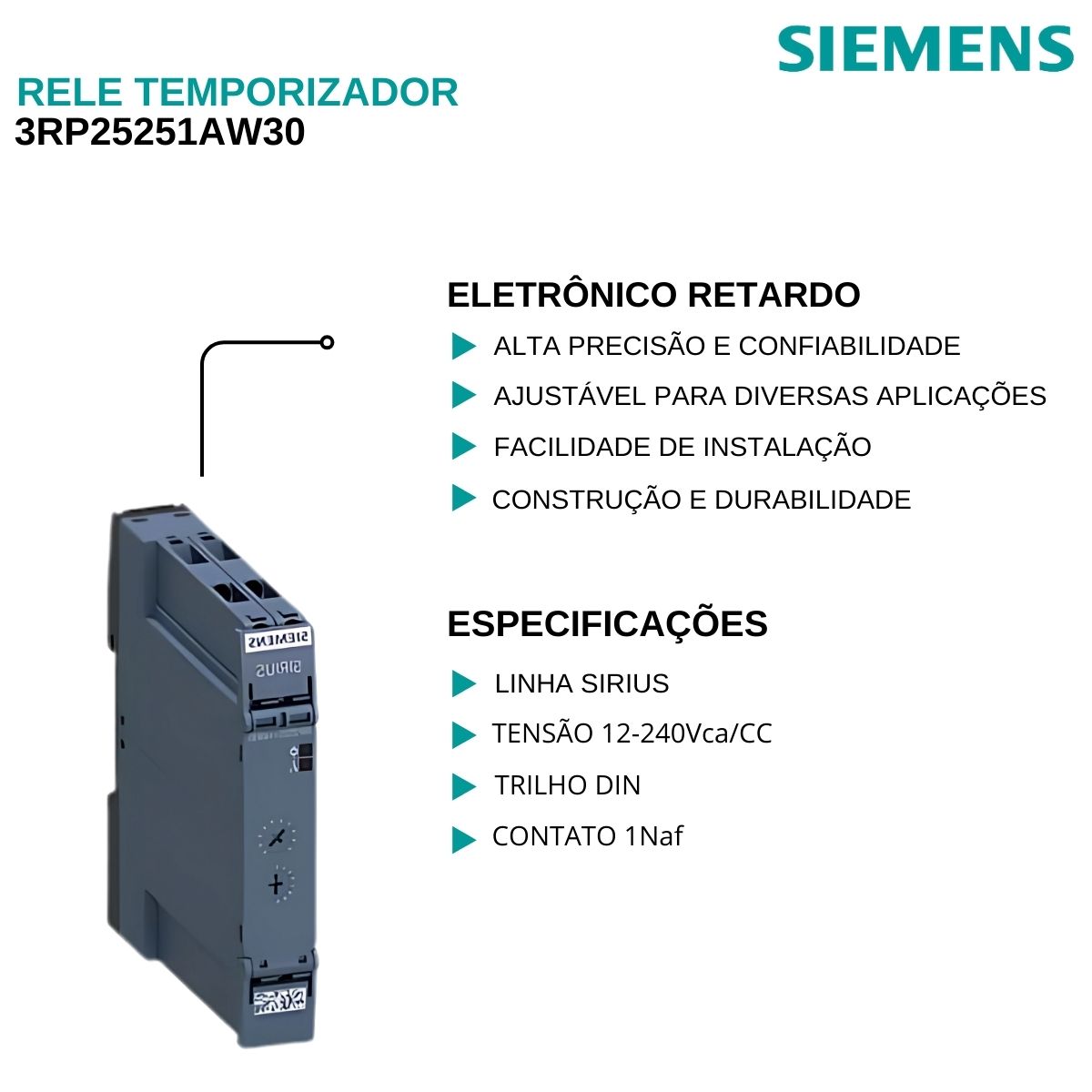 Rele Temporizador Eletrônico Retardo Energização 1Naf - Siemens