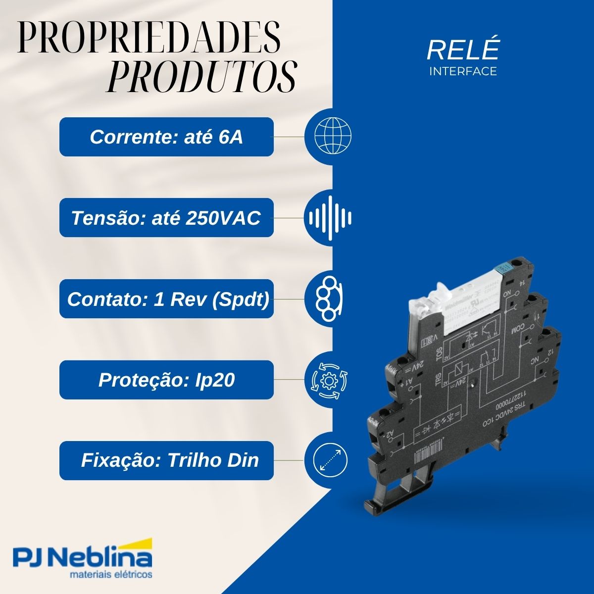 Rele Interface Eletromecanico 6a 230v 1rev (spdt) C/led Vd