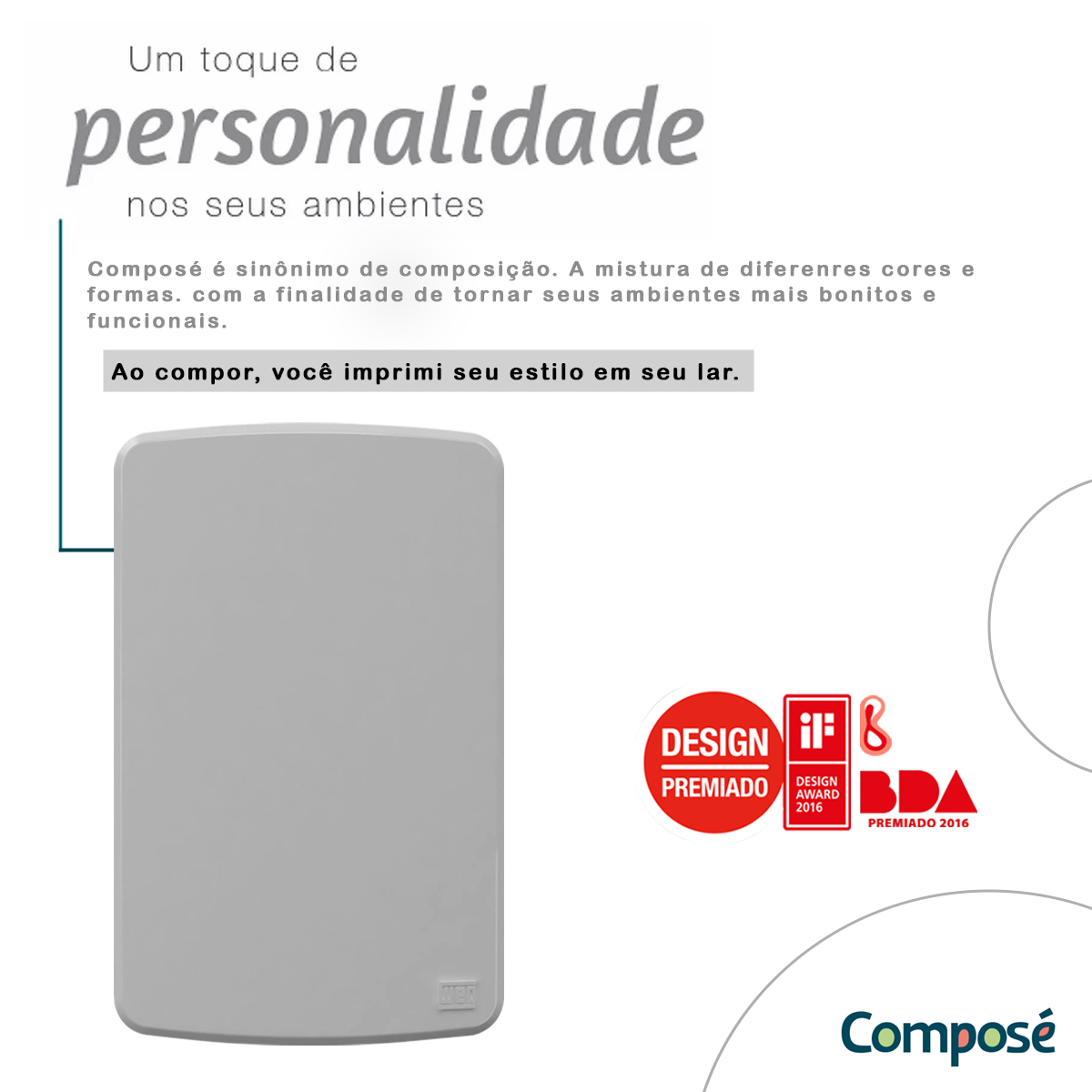 Placa Acabamento 4x2 Cega Cinza Composé 13207291 Weg