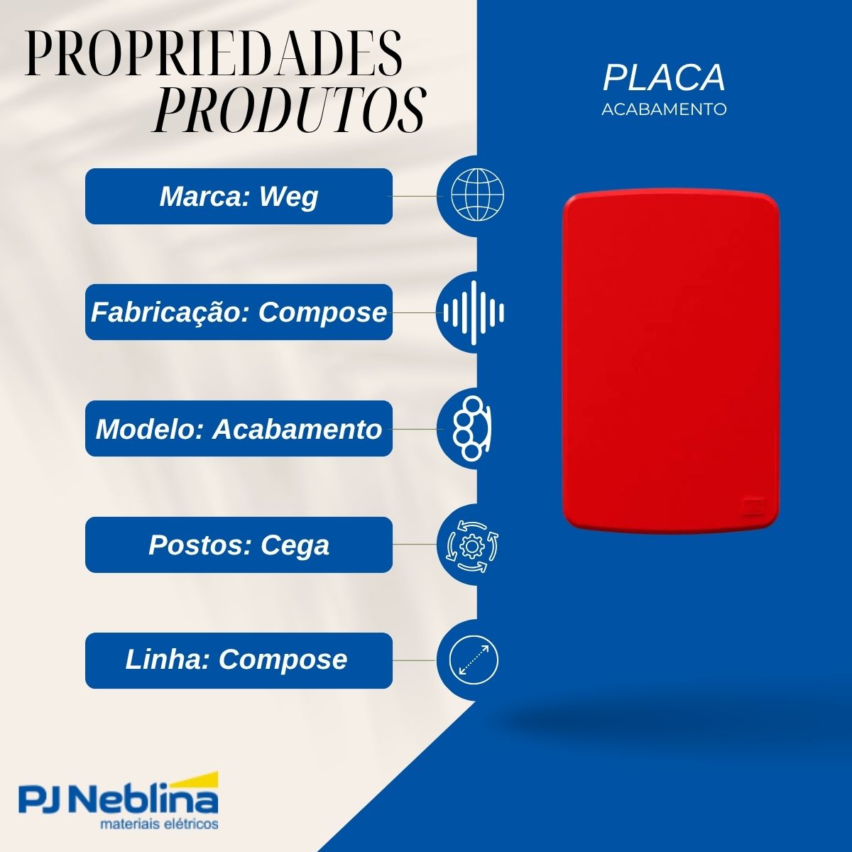 Placa Acabamento 4X2 Cega Vermelho Compose - Weg