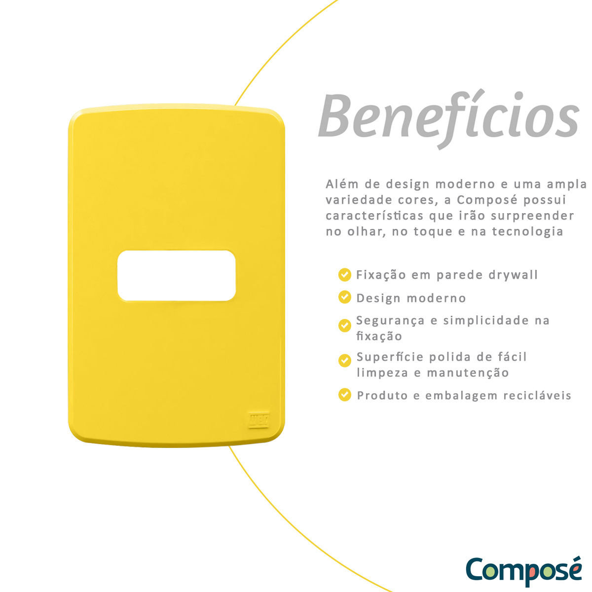 Placa Acabamento 4x2 1 Posto Horizontal Amarelo Composé Weg