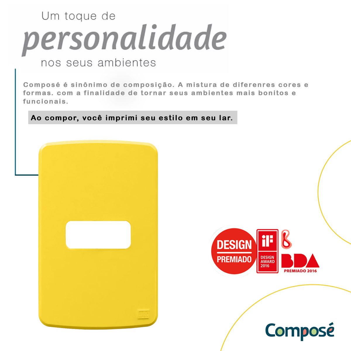 Placa Acabamento 4x2 1 Posto Horizontal Amarelo Composé Weg