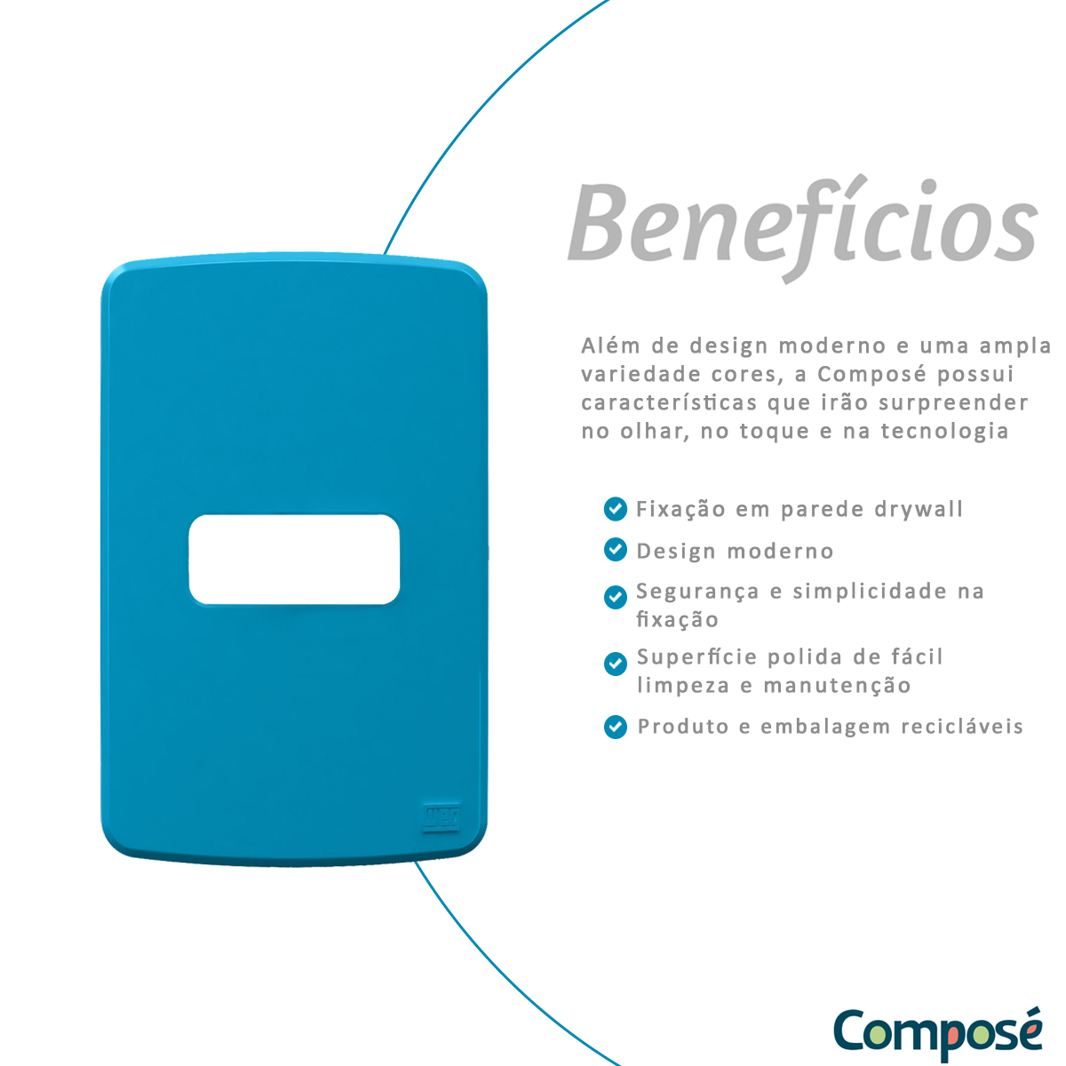 Placa Acabamento 4x2 1 Posto Horizontal Azul Composé 13207314 Weg