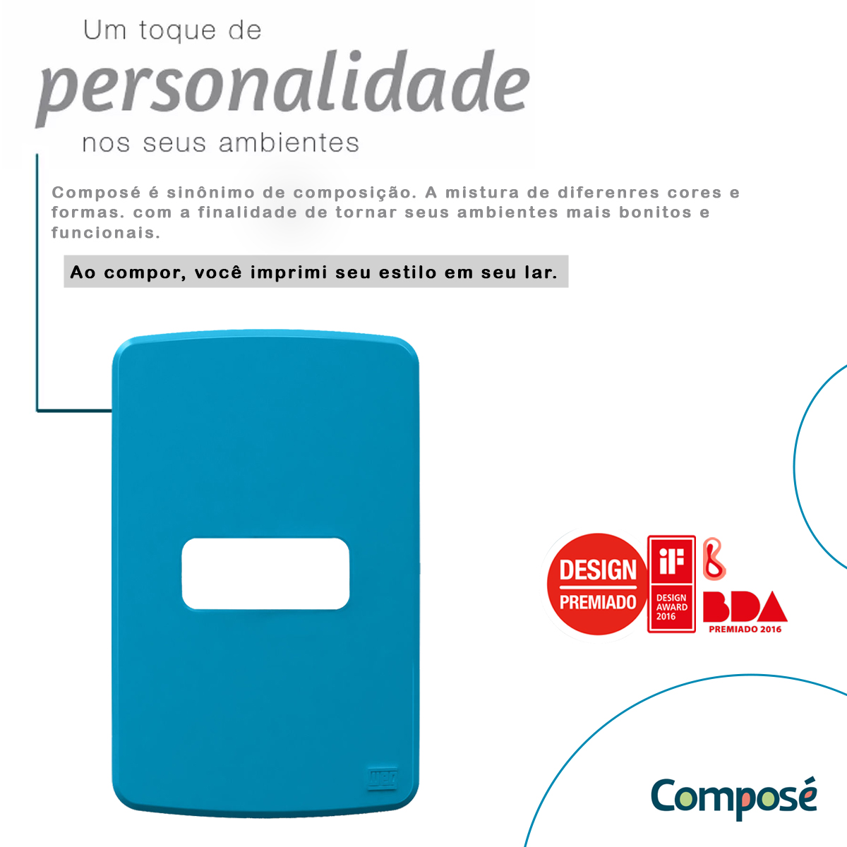 Placa Acabamento 4x2 1 Posto Horizontal Azul Composé 13207314 Weg