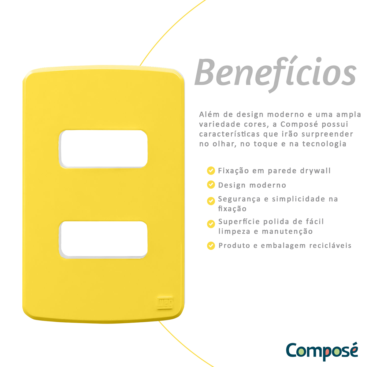 Placa Acabamento 4X2 2 Postos Separados Amarelo Composé 13207325 Weg