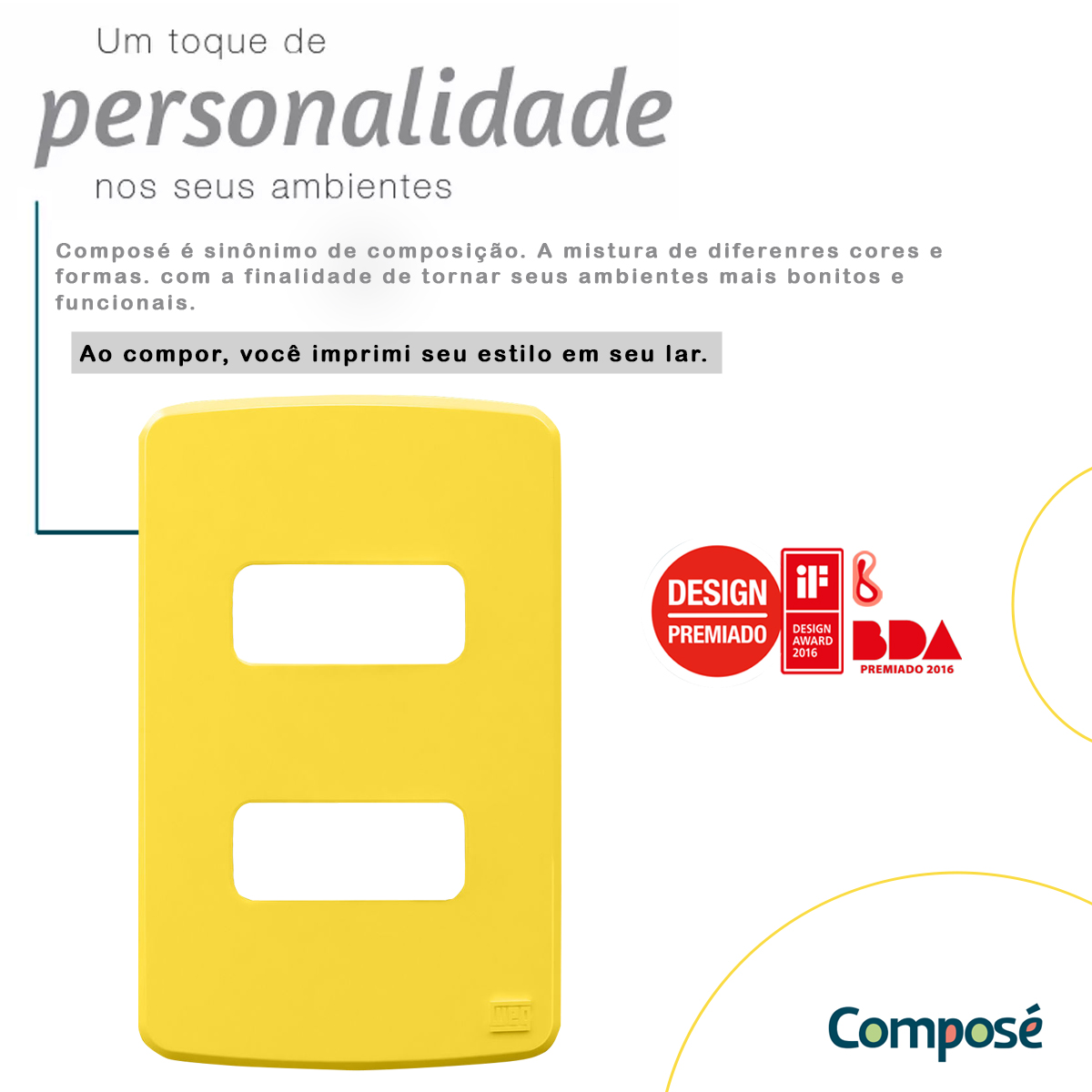 Placa Acabamento 4X2 2 Postos Separados Amarelo Composé 13207325 Weg