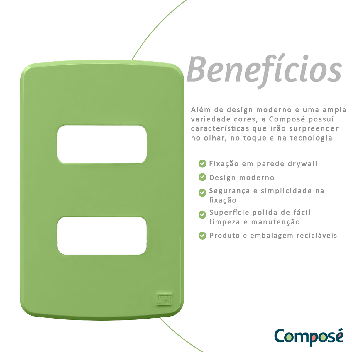 Placa Acabamento 4x2 2 Postos Separados Verde Composé 13207326 Weg