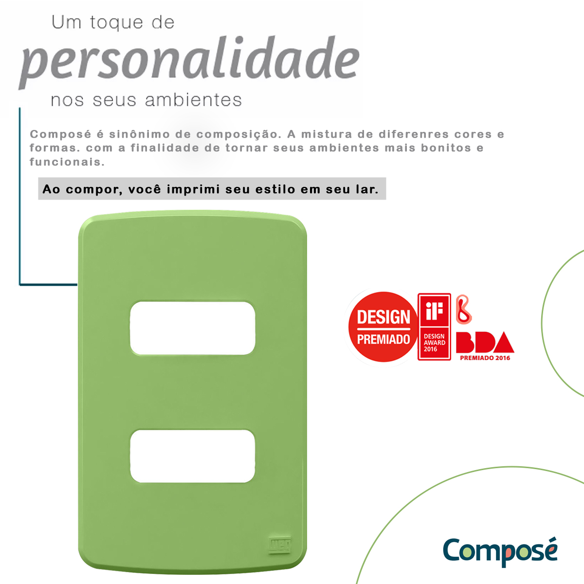 Placa Acabamento 4x2 2 Postos Separados Verde Composé 13207326 Weg