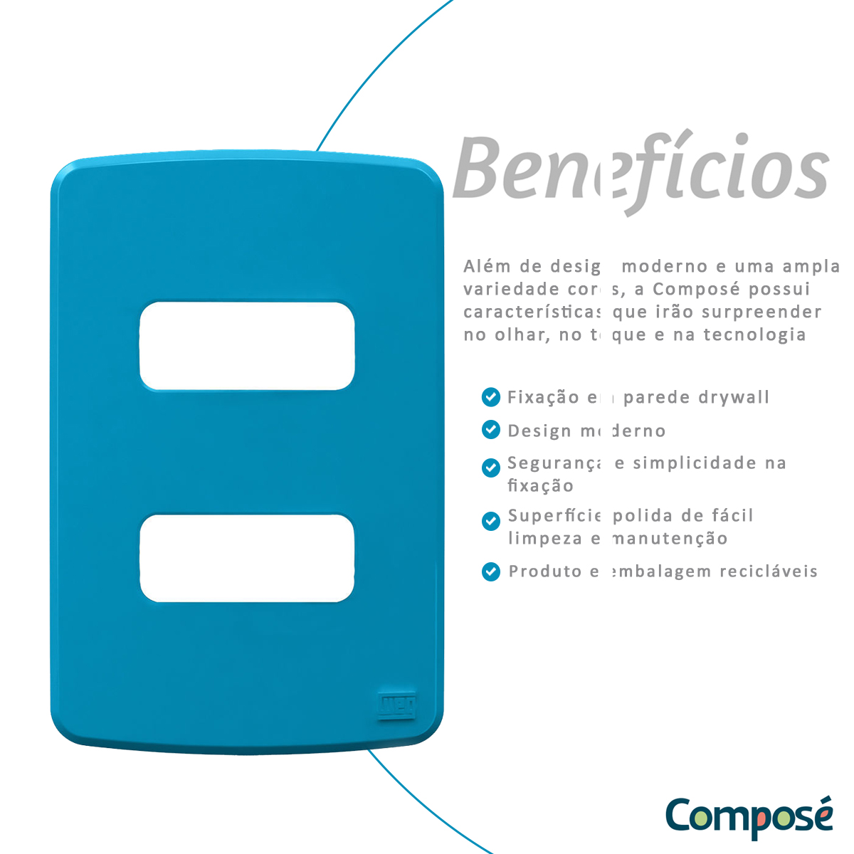 Placa Acabamento 4x2 2 Postos Separados Azul Plástico Composé 13207327 Weg