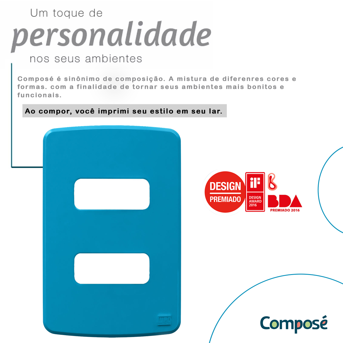 Placa Acabamento 4x2 2 Postos Separados Azul Plástico Composé 13207327 Weg