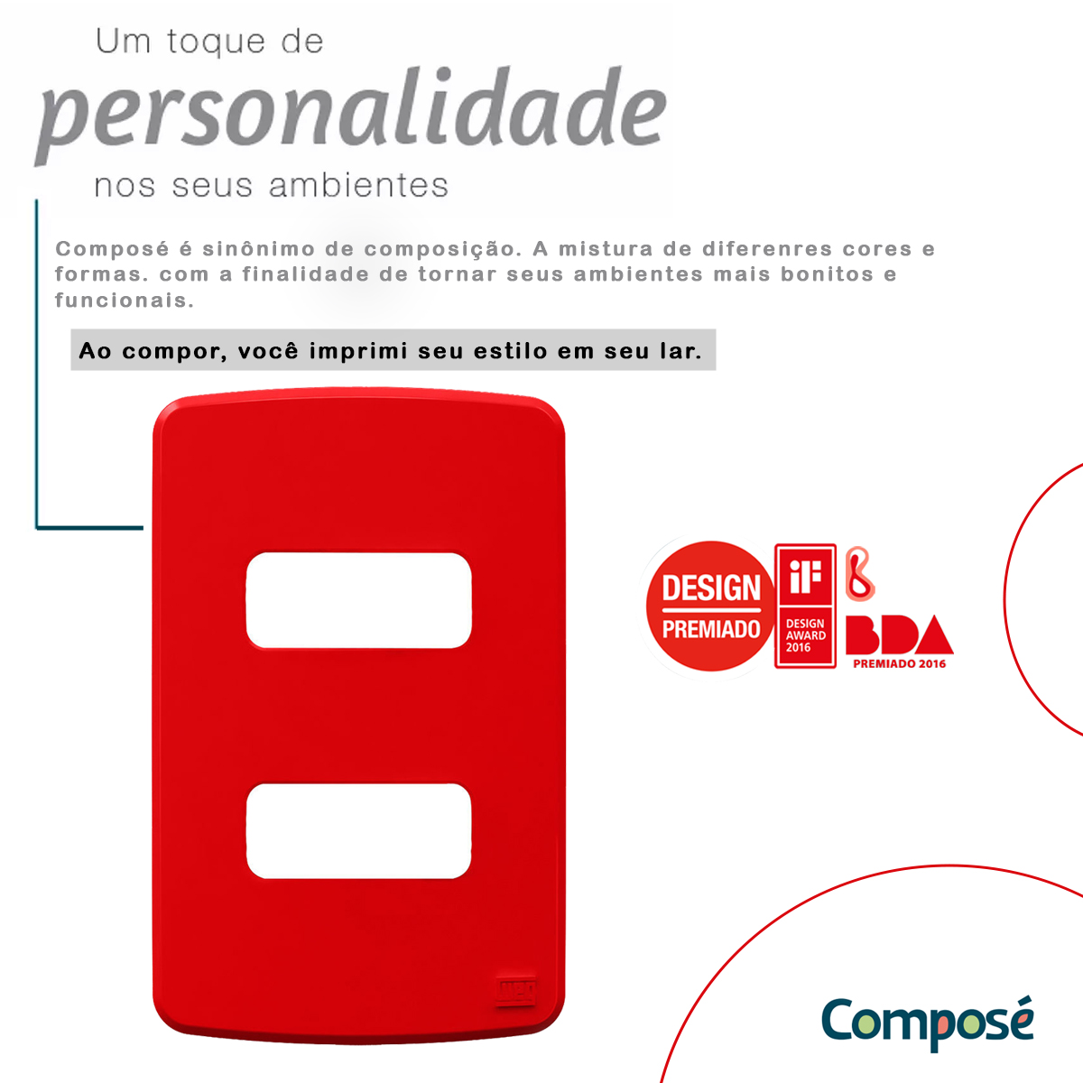 Placa Acabamento 4x2 2 Postos Separados Vermelho Composé 13207350 Weg