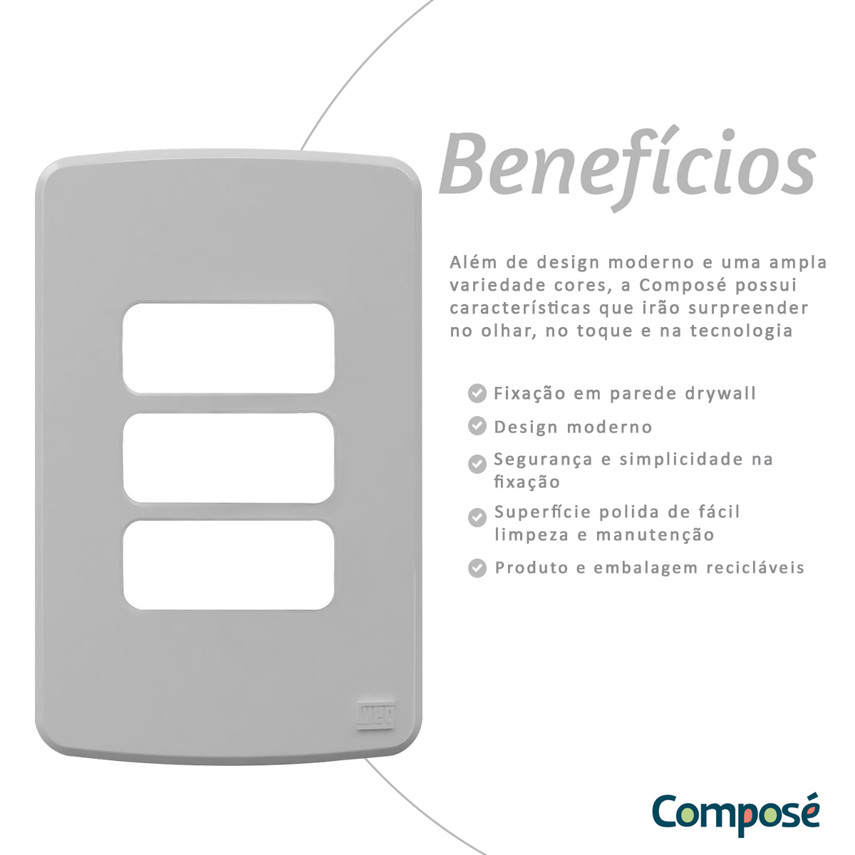 Placa Acabamento 4x2 3 Postos Cinza Composé 13207487 Weg