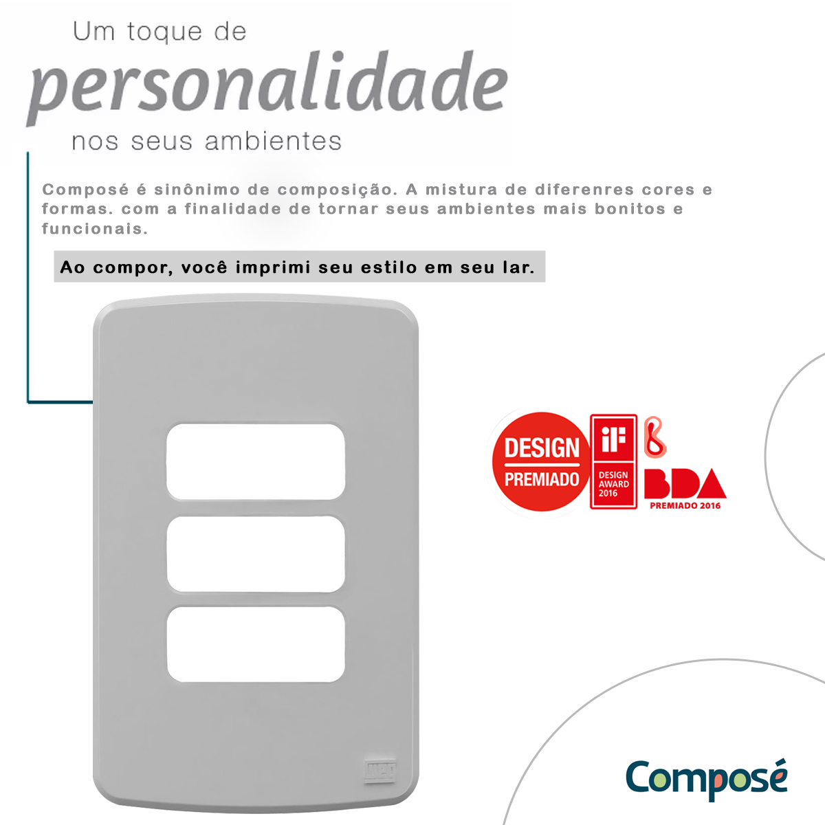 Placa Acabamento 4x2 3 Postos Cinza Composé 13207487 Weg