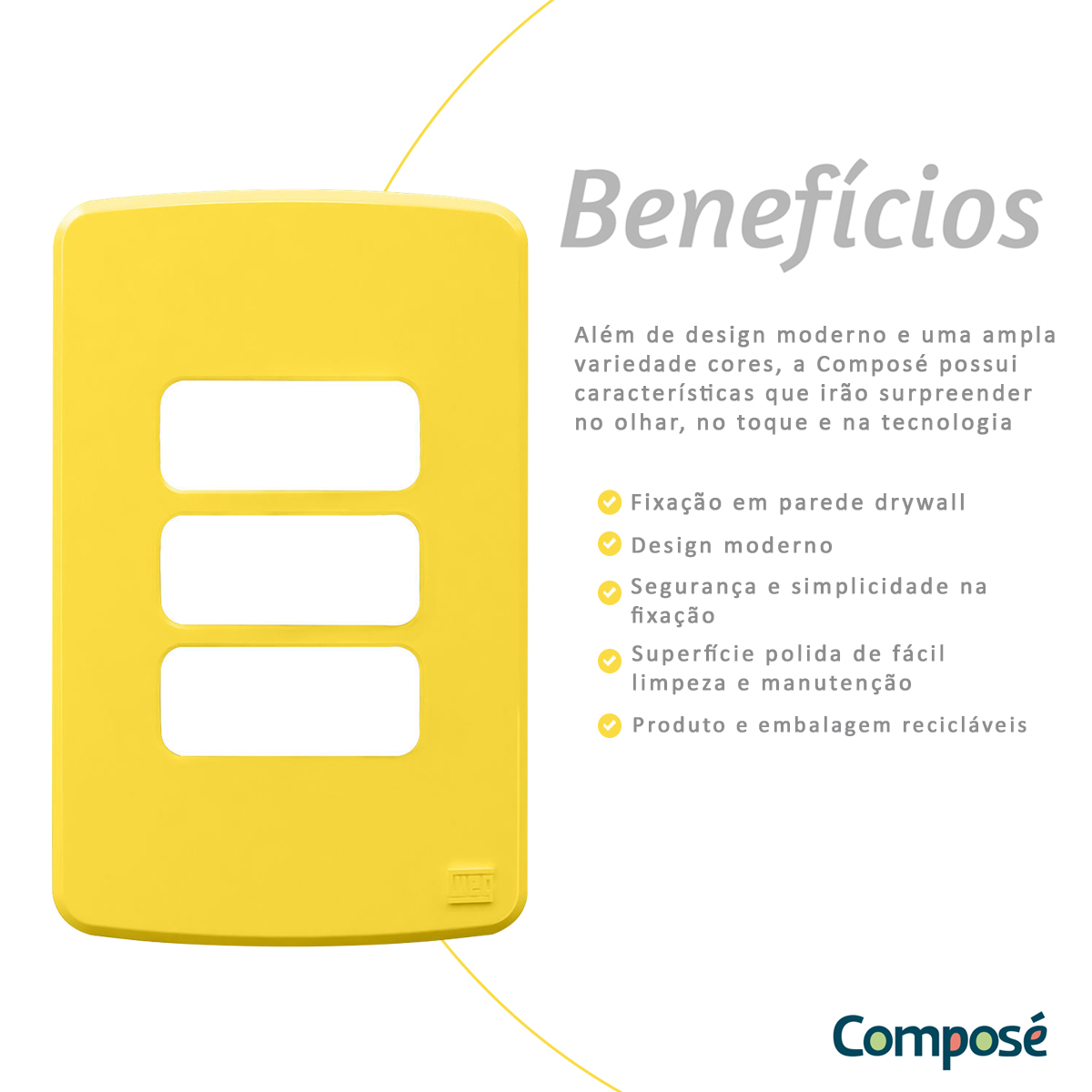 Placa Acabamento 4x2 3 Postos Amarelo Plástico Composé 13207598 Weg