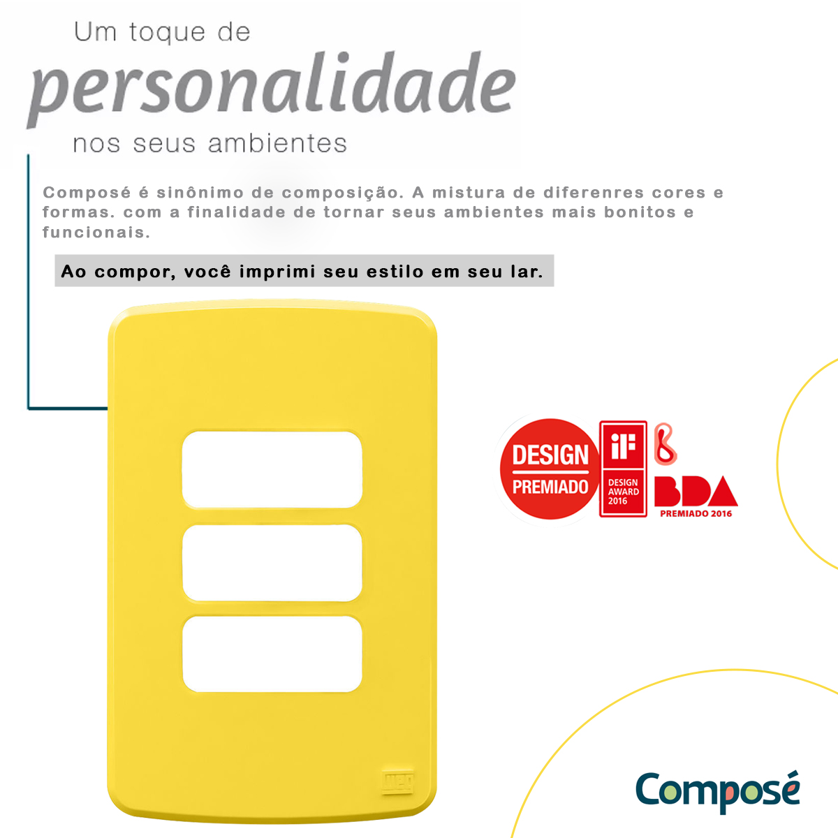 Placa Acabamento 4x2 3 Postos Amarelo Plástico Composé 13207598 Weg