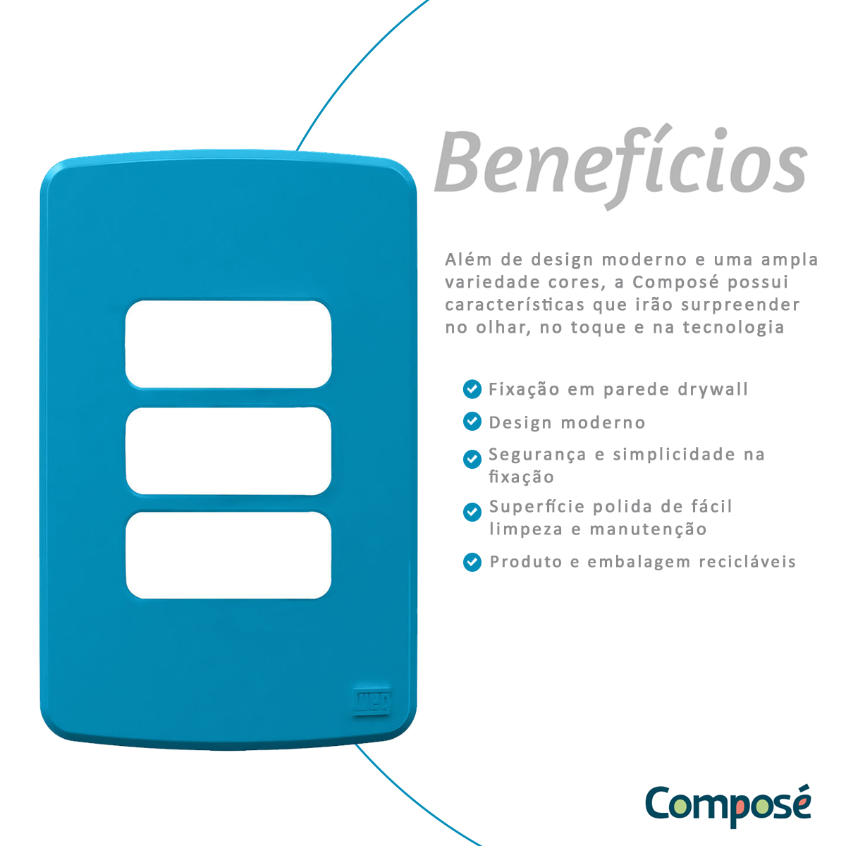 Placa Acabamento 4x2 3 Postos Azul Composé 13207600 Weg