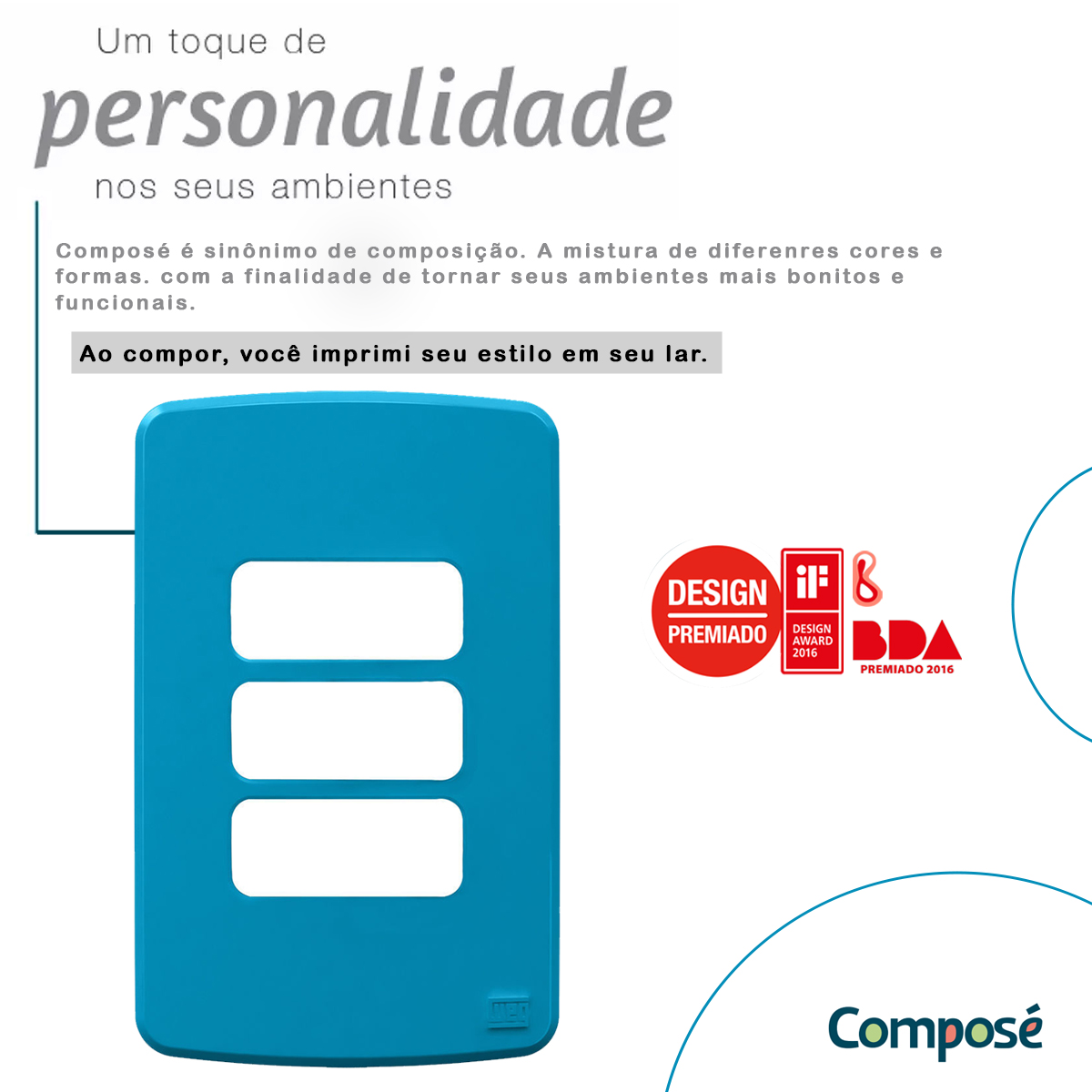 Placa Acabamento 4x2 3 Postos Azul Composé 13207600 Weg