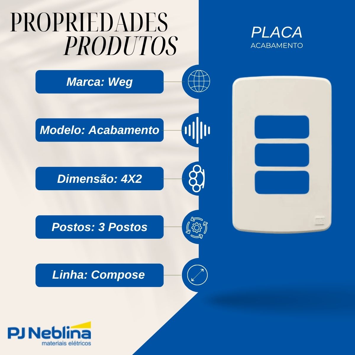 Placa Acabamento 4X2 3 Postos Mf Compose - Weg