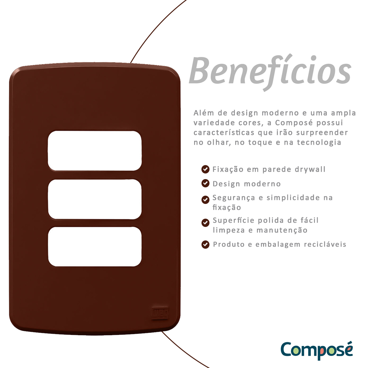 Placa Acabamento 4x2 3 Postos Marrom Plástico Composé 13207603 Weg