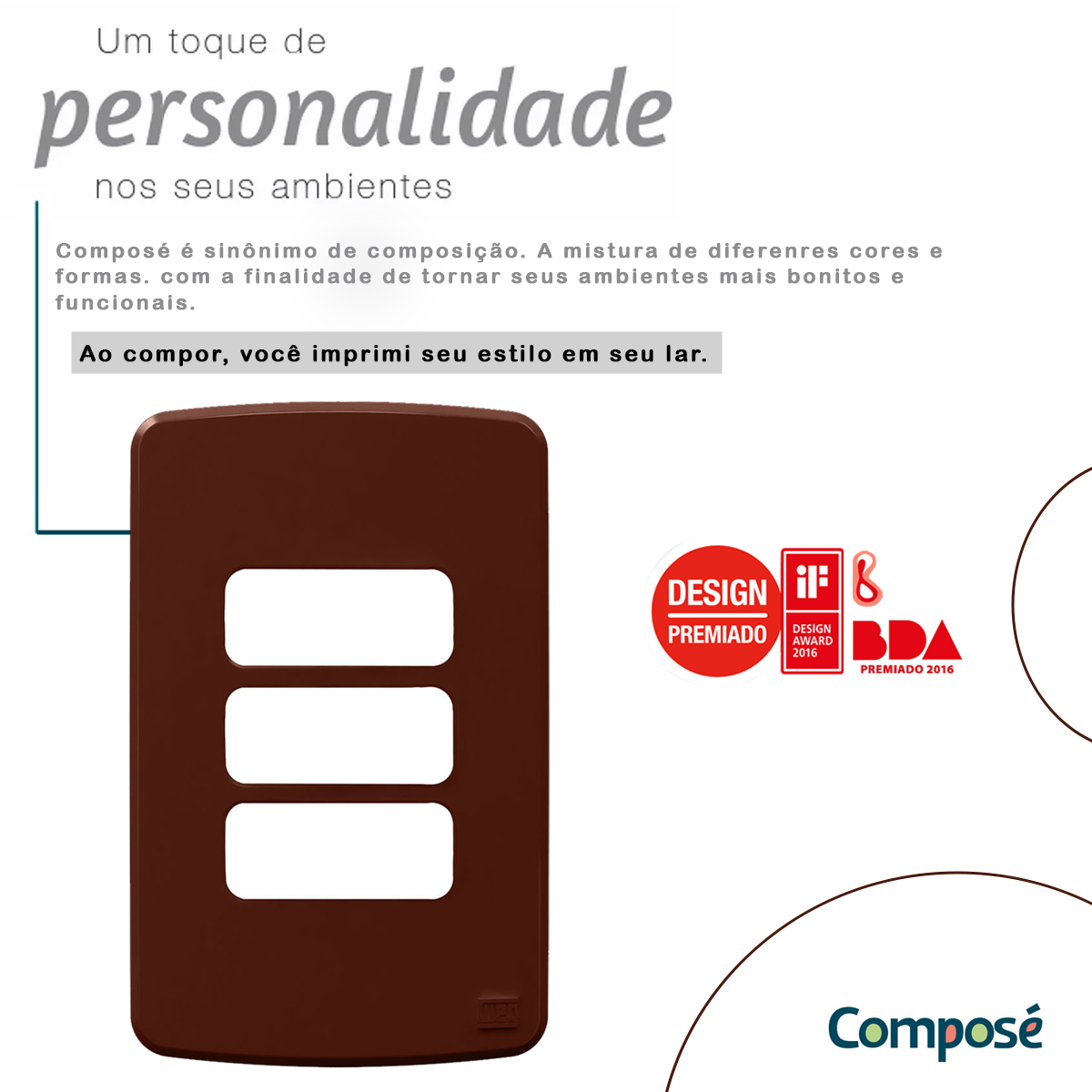 Placa Acabamento 4x2 3 Postos Marrom Plástico Composé 13207603 Weg