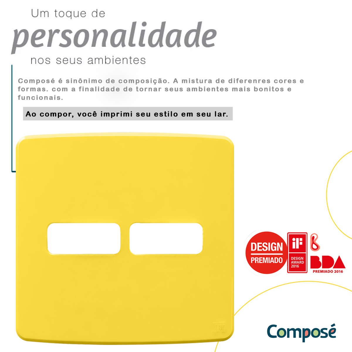 Placa Acabamento 4X4 2 Módulos 1+1 Postos Amarelo Composé 13207657 Weg