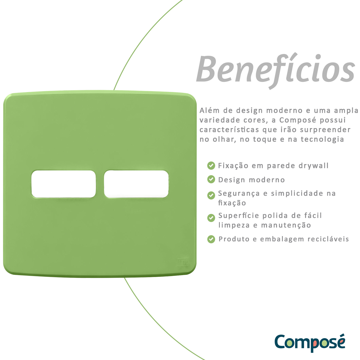 Placa Acabamento 4x4 2 Módulos 1+1 Postos Verde Composé 13207688 Weg