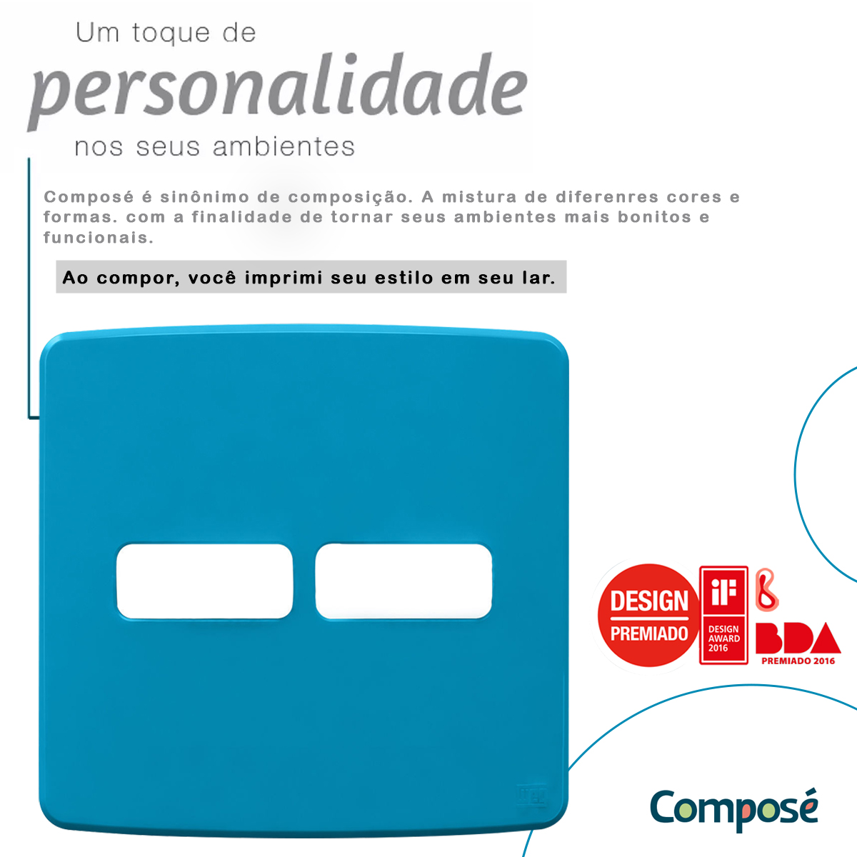 Placa Acabamento 4X4 2 Módulos 1+1 Postos Azul Composé 13207689 Weg