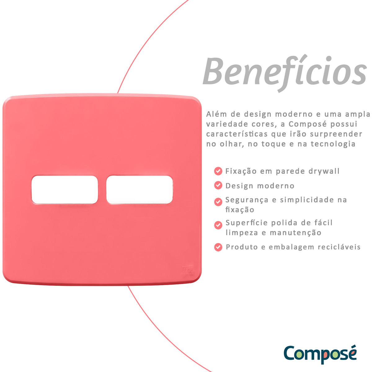 Placa Acabamento 4x4 2 Módulos 1+1 Postos Rosa Composé 13207690 Weg