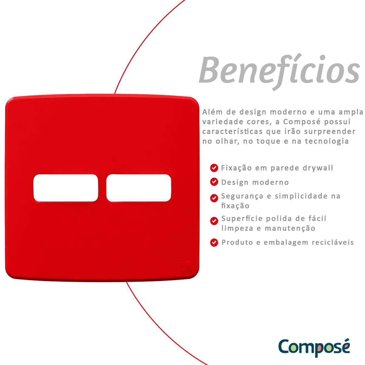 Placa Acabamento 4x4 2 Módulos 1+1 Postos Vermelho Composé 13207691 Weg