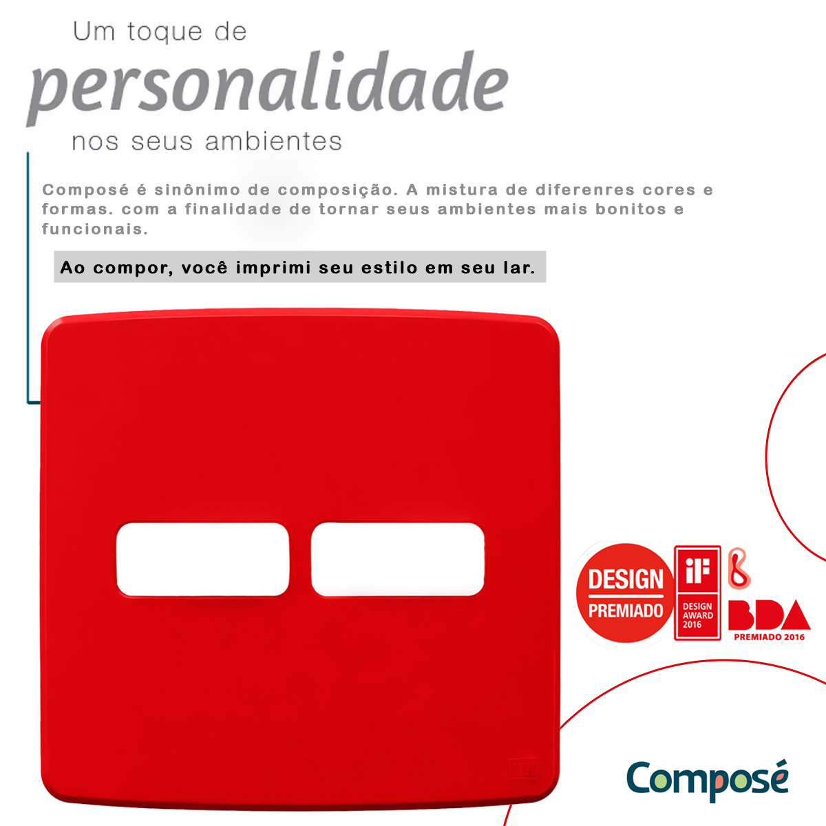 Placa Acabamento 4x4 2 Módulos 1+1 Postos Vermelho Composé 13207691 Weg