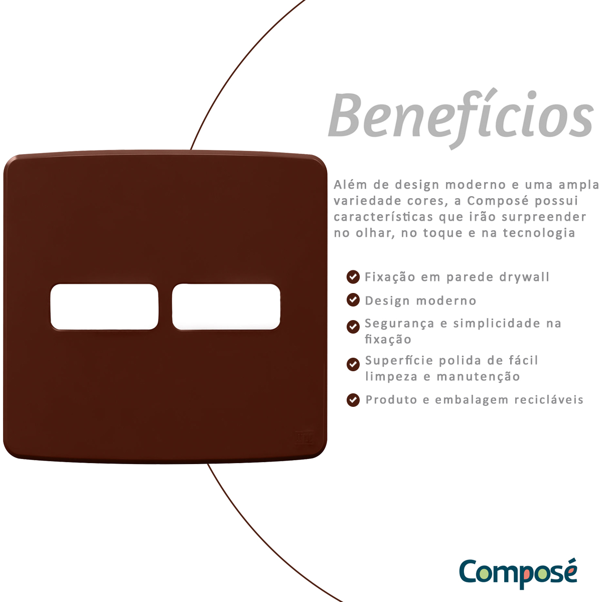 Placa Acabamento 4x4 2 Módulos 1+1 Postos Marrom Plástico Composé 13207692 Weg