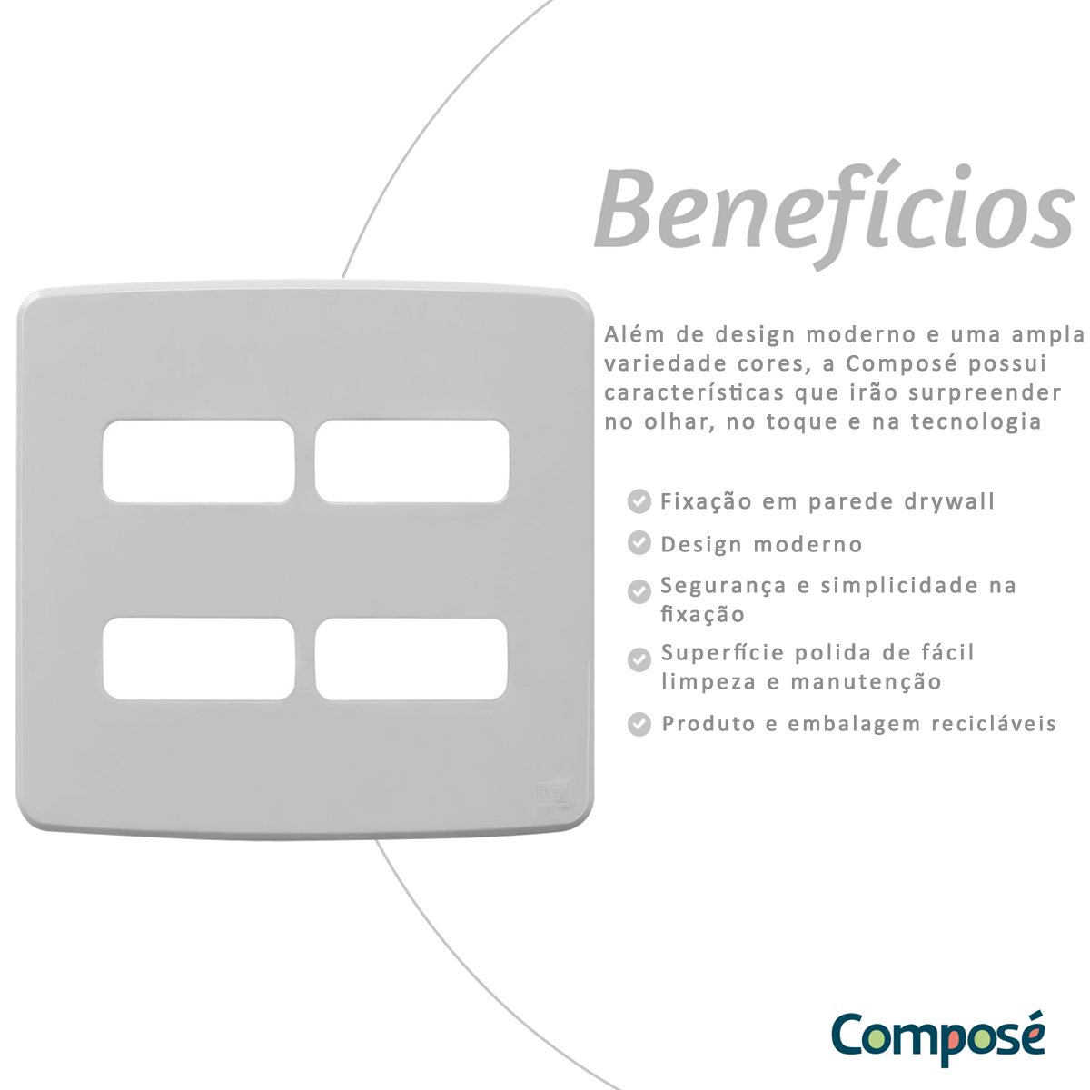 Placa Acabamento 4x4 4 Módulos 2+2 Postos Separados Cinza Composé 13208221 Weg