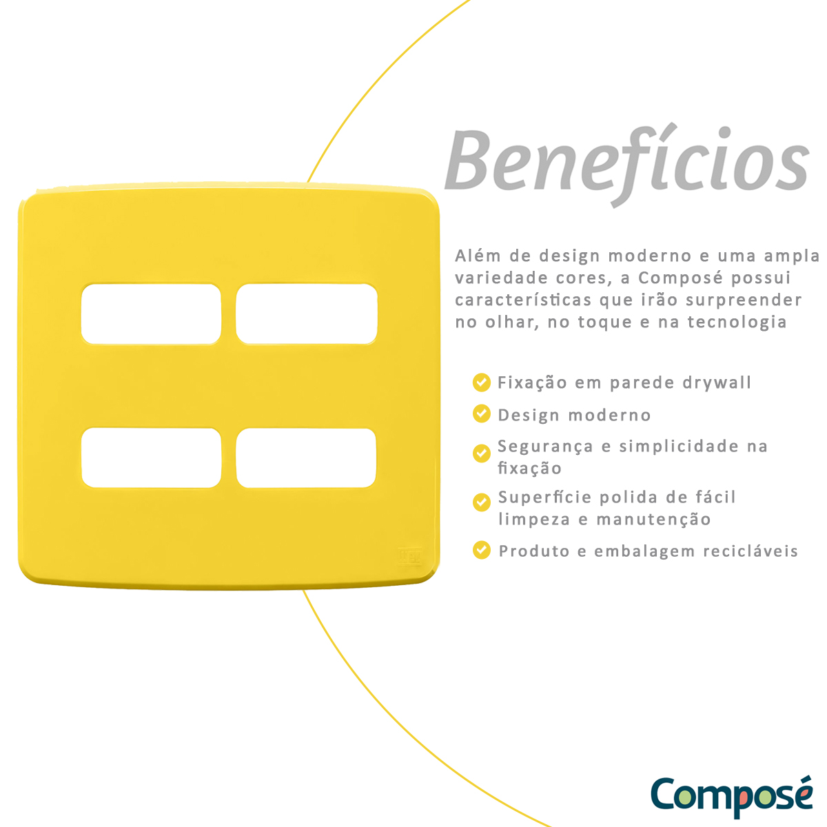 Placa Acabamento 4x4 4 Módulos 2+2 Postos Separados Amarelo Composé Weg