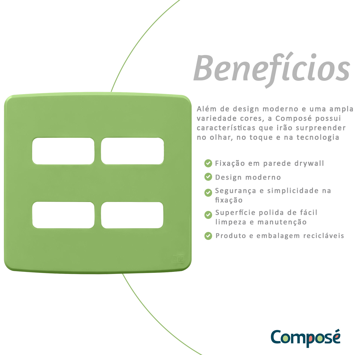 Placa Acabamento 4x4 4 Módulos 2+2 Postos Separados Verde Composé 13208224 Weg