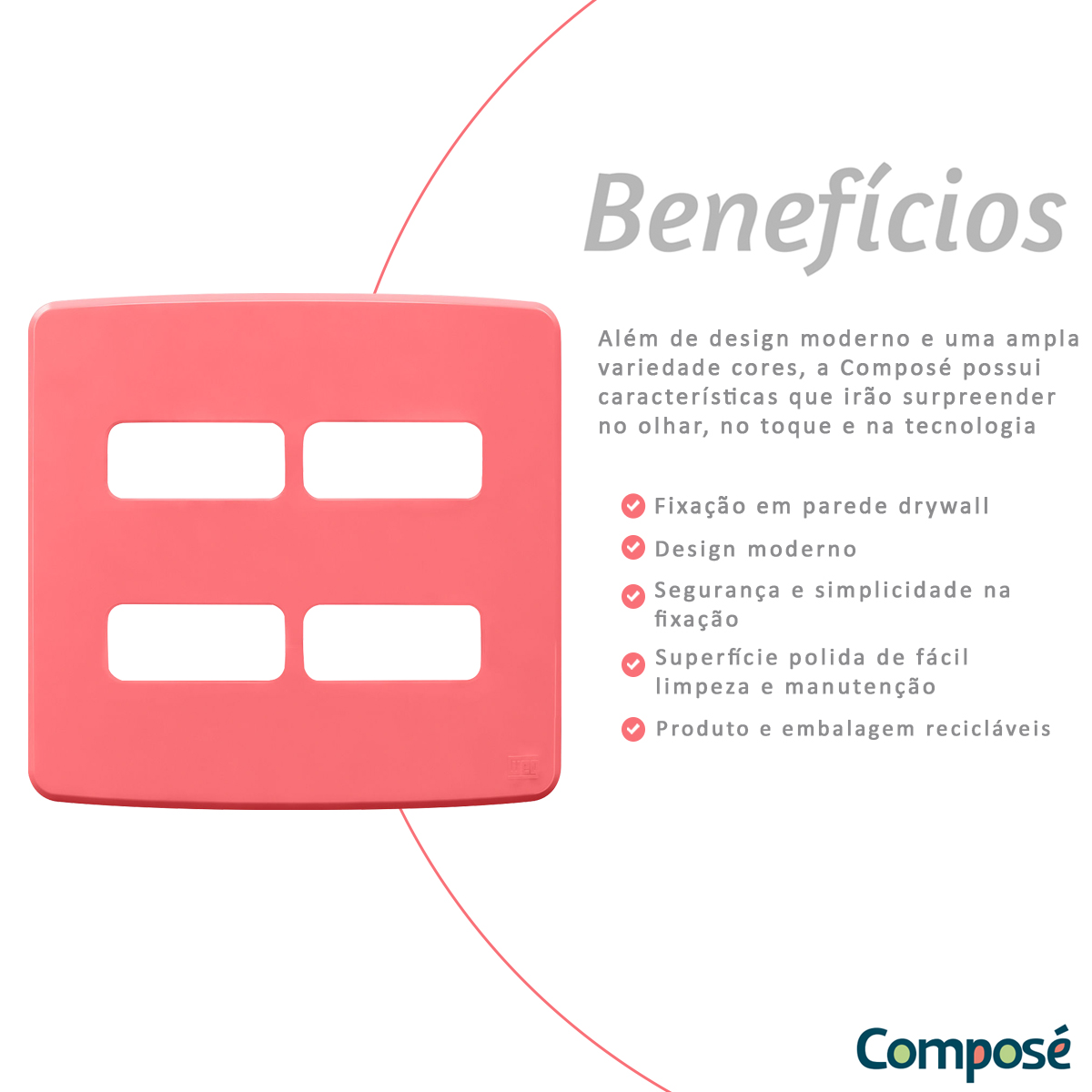 Placa Acabamento 4x4 4 Módulos 2+2 Postos Separados Rosa Composé Weg