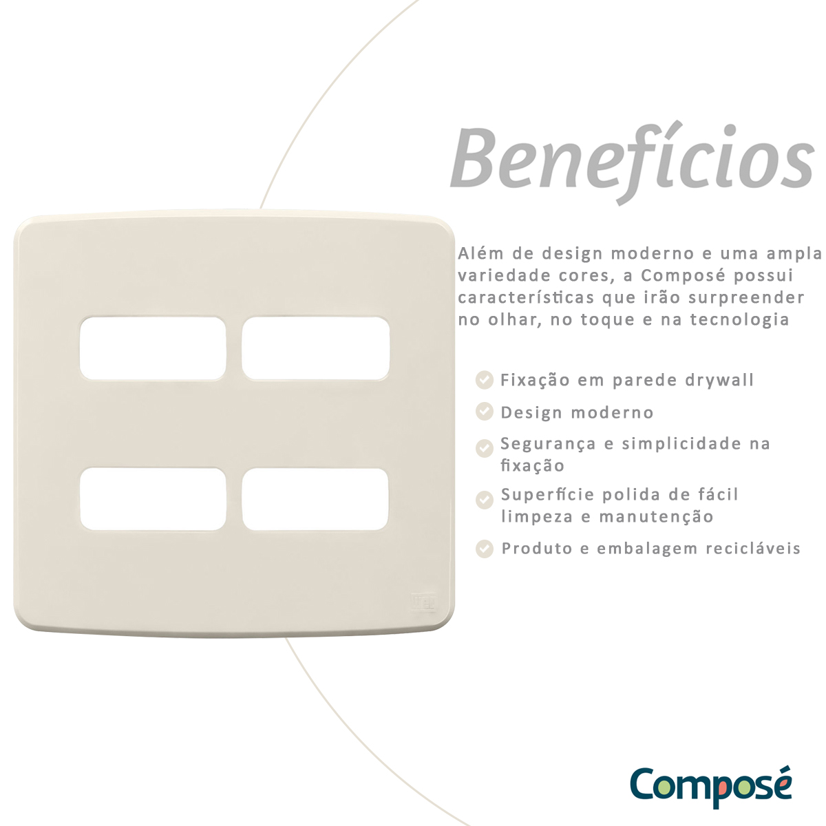 Placa Acabamento 4x4 4 Módulos 2+2 Postos Separados Marfim Composé 13272901 Weg