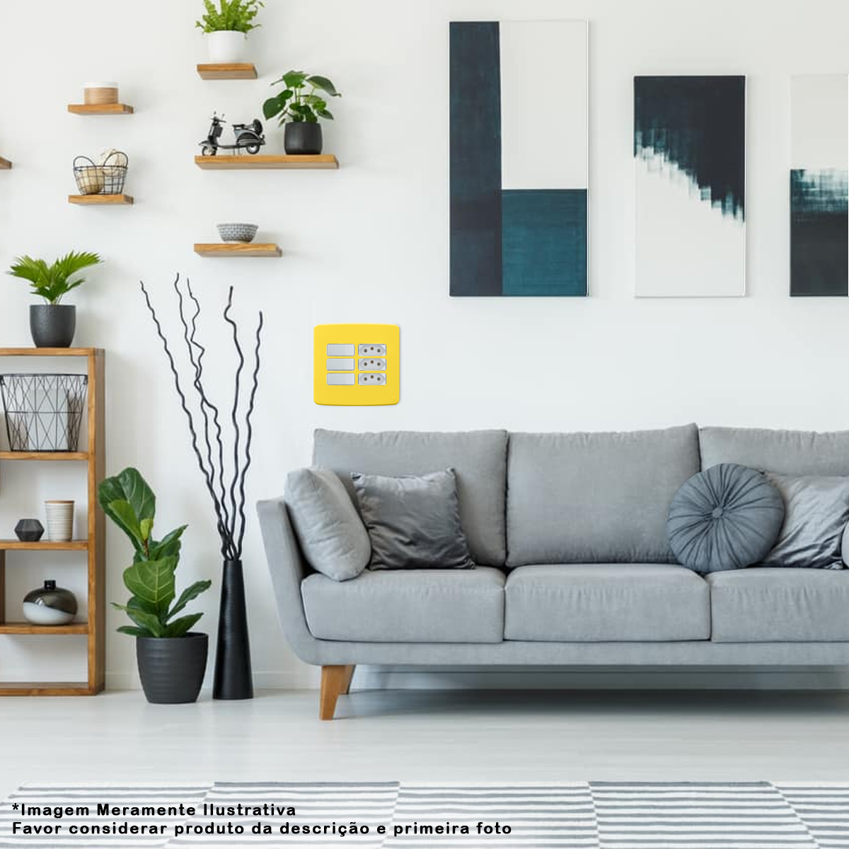 Placa Acabamento 4X4 Polegadas 6 Módulos 3+3 Postos Separados Amarelo Composé Weg